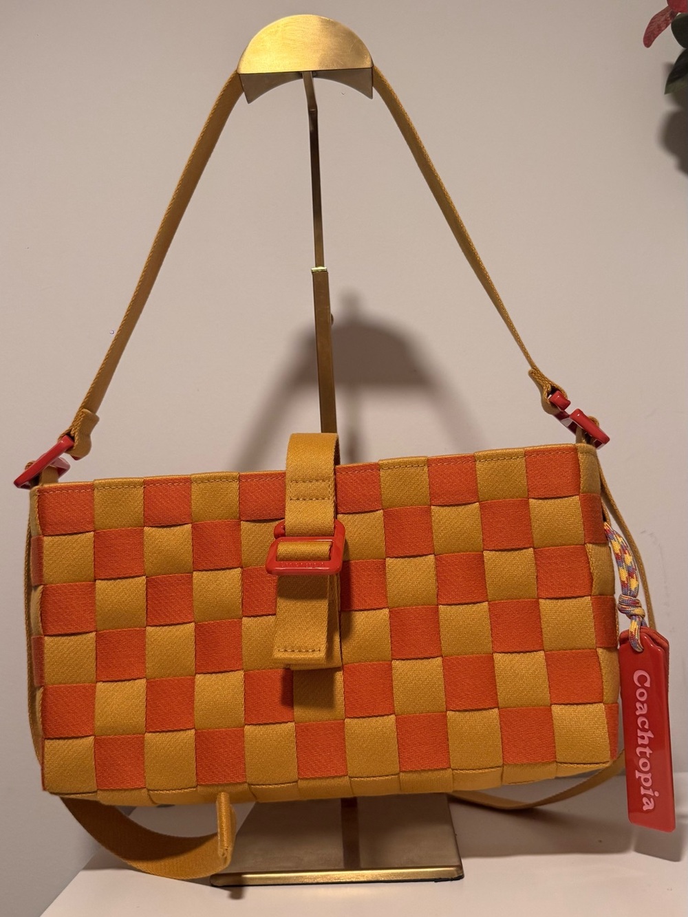 Coachtopia Woven Orange & Yellow Checker Shoulder Bag (NWOT)